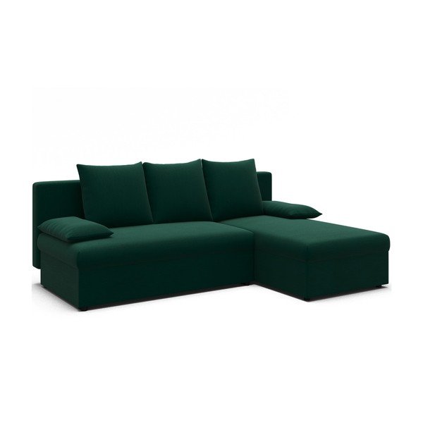 Žalios spalvos sulankstoma/su sandėliavimo vieta kampinė sofa iš velveto Gino – ELTAP