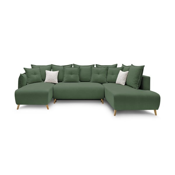Sulankstoma kampinė sofa žalios spalvos (su dešiniuoju kampu/„U“ formos) Nessa – Bobochic Paris