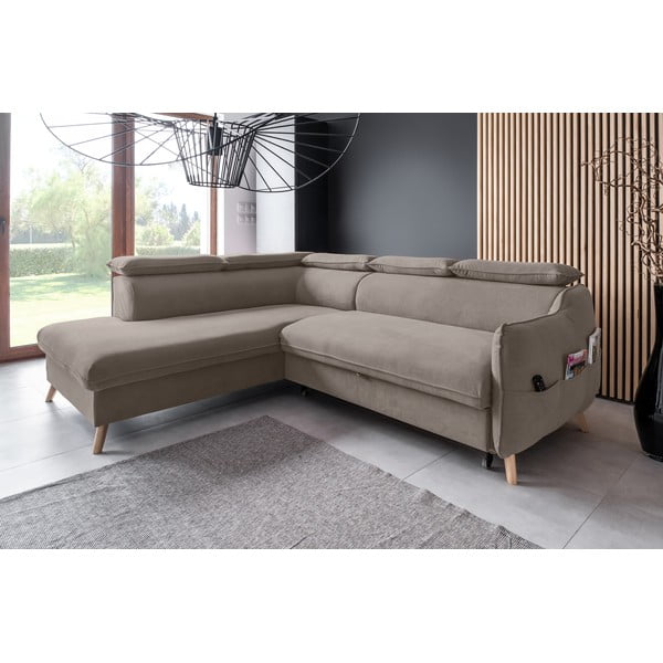 Sulankstoma kampinė sofa iš velveto šviesiai rudos spalvos (su kairiuoju kampu) Sweet Harmony – Miuform-image-3
