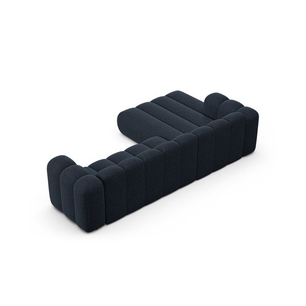 Tamsiai mėlynos spalvos kampinė sofa iš šenilinio audinio (su kairiuoju kampu/su gultu) Lupine – Micadoni -image-3