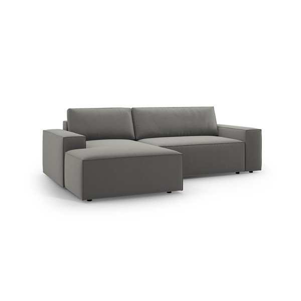 Iš velveto sulankstoma/su sandėliavimo vieta kampinė sofa šviesiai pilkos spalvos (su kairiuoju kampu/su gultu) Jodie – Micadoni -image-2