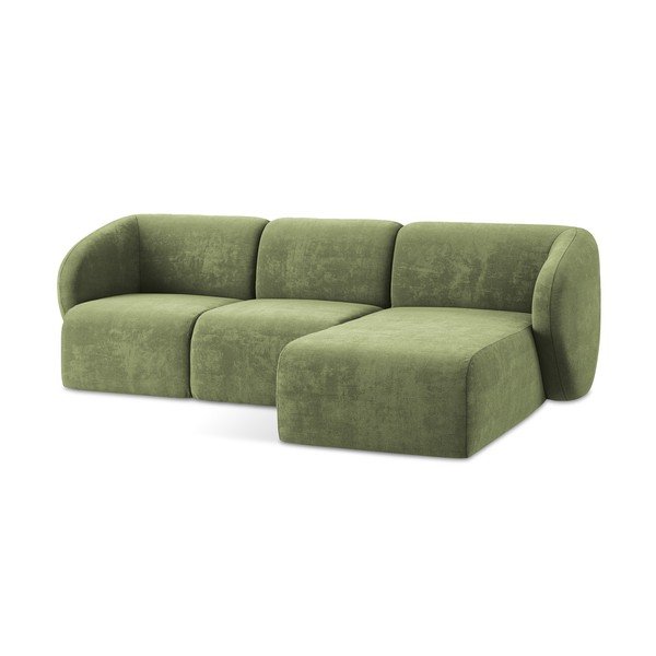 Žalios spalvos kampinė sofa iš šenilinio audinio (su dešiniuoju kampu/su gultu) Lani – Makamii-image-4