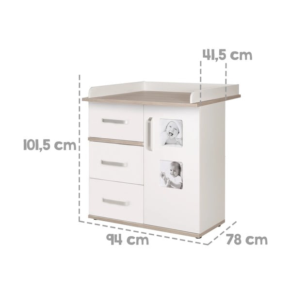 Aukšta su vystymo stalu vaikiška šoninė spintelė baltos spalvos iš guobos 94x102 cm Moritz – Roba-image-1