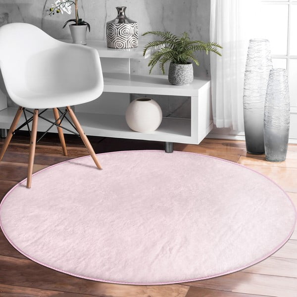 Skalbiamas/robotiniams dulkių siurbliams apvalios formos kilimas šviesiai rožinės spalvos ø 120 cm Comfort – Mila Home-image-4