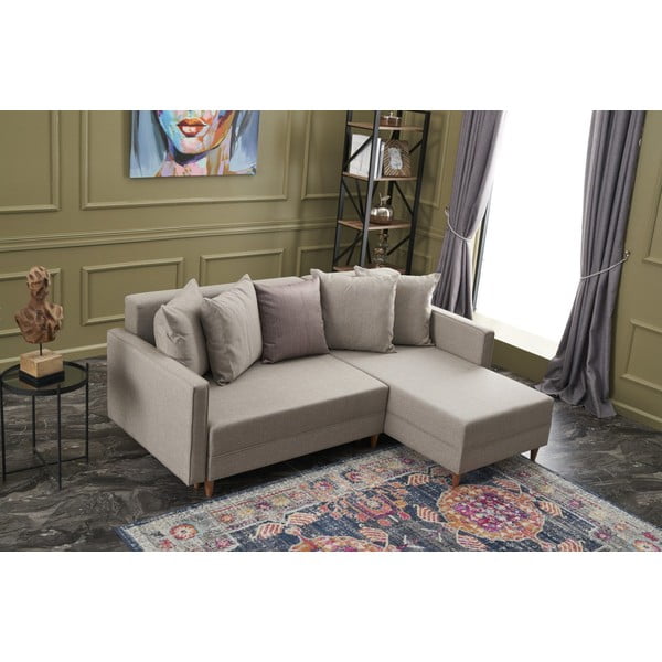 Sulankstoma kampinė sofa smėlio spalvos (su dešiniuoju kampu) Aydam – Balcab Home-image-3
