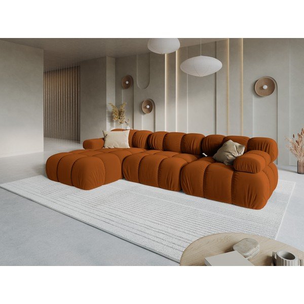 Terakotos spalvos modulinė kampinė sofa iš velveto (su kairiuoju kampu/su gultu) – Micadoni -image-1