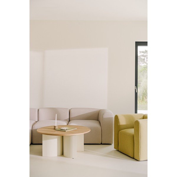 Kreminės spalvos/natūralios spalvos apvalios formos kavos staliukas su uosio dekoro stalviršiu ø 95 cm Gavo – noo.ma-image-2