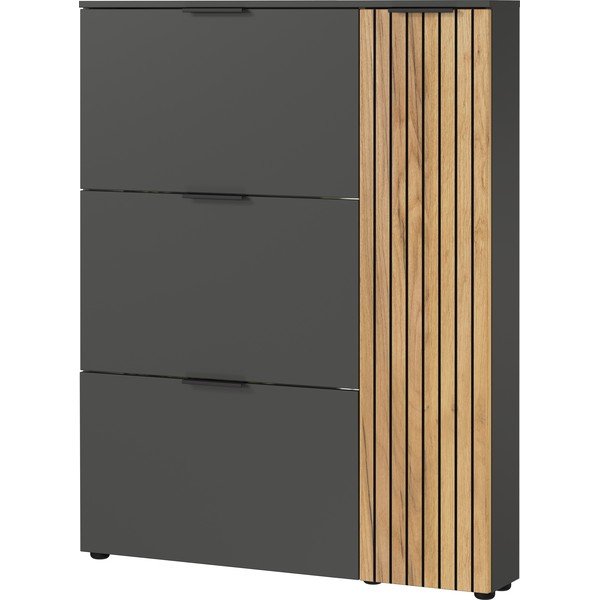 Antracito spalvos/natūralios spalvos atlenkiama spintelė batams iš ąžuolo 101x129x19 cm Gibisa – Germania