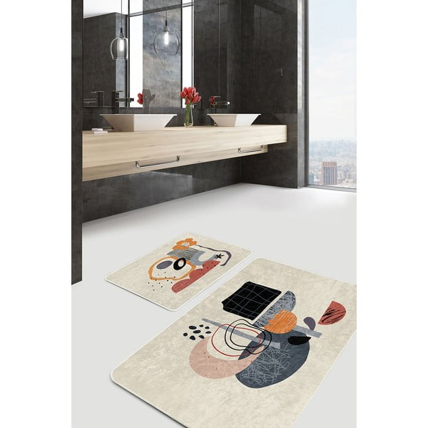 Iš velveto vonios kilimėliai smėlio spalvos 2 vnt. 60x100 cm – Mila Home-image-2
