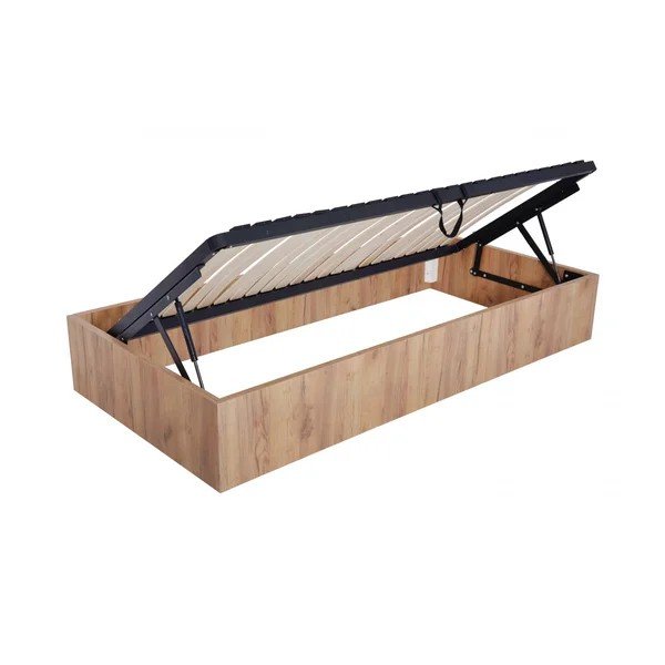 Šviesios natūralios spalvos viengulė lova iš medžio drožlių plokštės su sandėliavimo vieta/be galvūgalio su lovos grotelėmis 90x190 cm Nira – Bobochic Paris-image-4