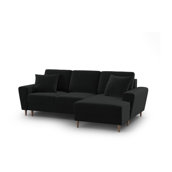 Juodos spalvos iš velveto sulankstoma/su sandėliavimo vieta kampinė sofa (su dešiniuoju kampu/su gultu) Kyoto – Cosmopolitan Design-image-1