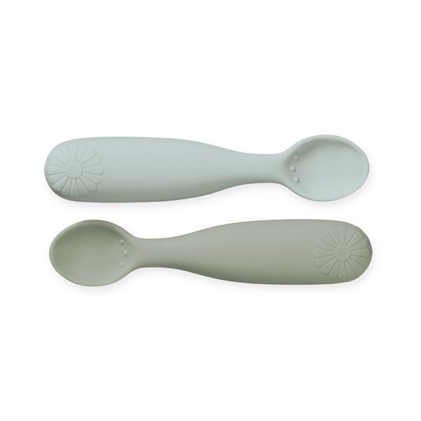 Khaki spalvos/šviesiai mėlynos spalvos iš silikono vaikiškų šaukštelių rinkinys 2 vnt. Olive Mix – Cam Cam Copenhagen