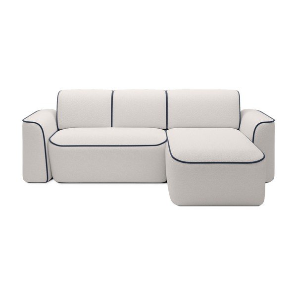 Mėlynos spalvos/kreminės spalvos iš boucle kampinė sofa (su dešiniuoju kampu/su gultu) Ume – ELTAP