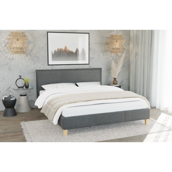 Viengulė lova tamsiai pilkos spalvos audiniu dengta su lovos grotelėmis 90x200 cm Tina – Ropez-image-2
