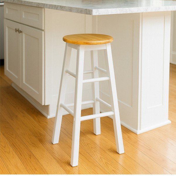 Baltos spalvos/natūralios spalvos iš kaučiukmedžio masyvo baro taburetė (sėdynės aukštis 74 cm) Chester – Premier Housewares-image-3