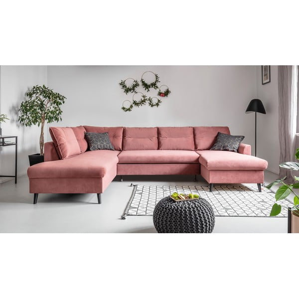 Rožinė velvetinė U formos sofa-lova Miuform Stylish Stan, kairysis kampas-image-1