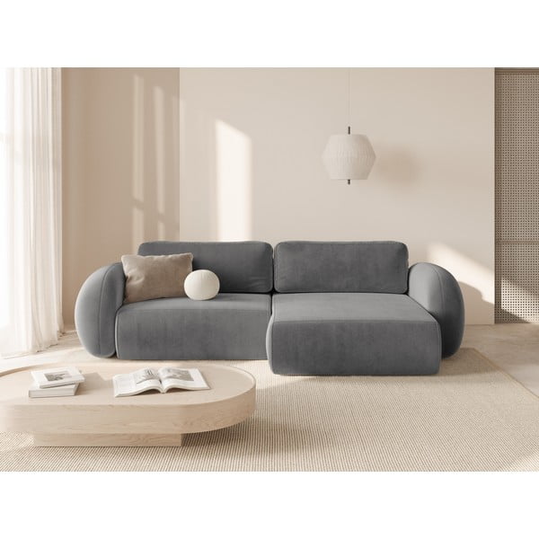 Tamsiai pilkos spalvos iš velveto sulankstoma/su sandėliavimo vieta kampinė sofa Tonale – Cosmopolitan Design-image-1