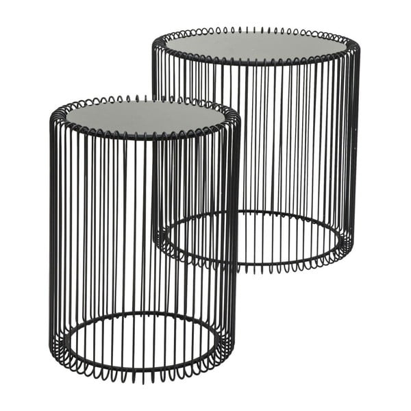 2 juodų vielinių aukštų stalų-daiktadėžių rinkinys Kare Design