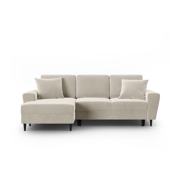 Smėlio spalvos iš velveto sulankstoma/su sandėliavimo vieta kampinė sofa (su kairiuoju kampu/su gultu) Kyoto – Cosmopolitan Design