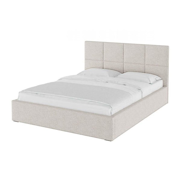 Smėlio spalvos minkšta dvigulė lova su dėže ir grotelėmis 160x200 cm Bufo Bed - MESONICA