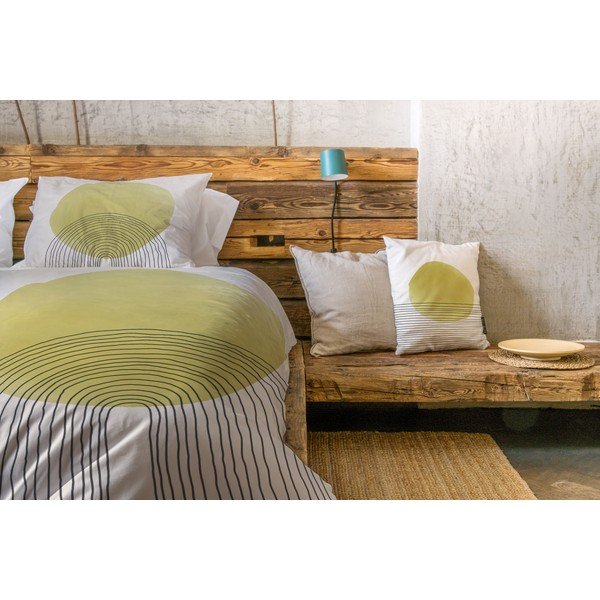 Smėlio ir geltonos spalvos medvilnės satino patalynė Butter Kings Rising Sun, 200 x 200 cm-image-1