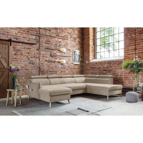 Sulankstoma kampinė sofa iš velveto smėlio spalvos (su dešiniuoju kampu/„U“ formos) Sweet Harmony – Miuform-image-3