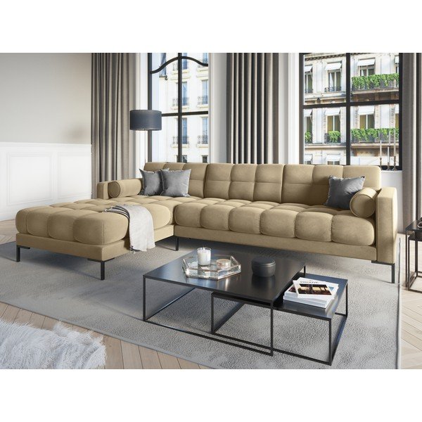 Smėlio spalvos aksominė kampinė sofa Cosmopolitan Design Bali, kampas kairėje-image-1