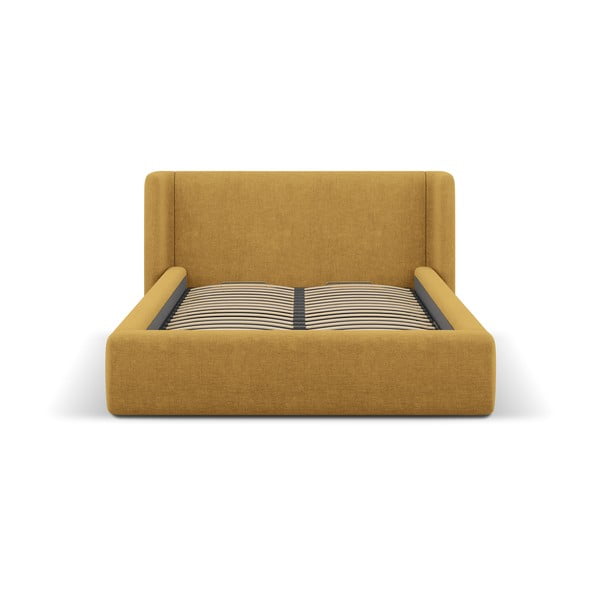 Garstyčių spalvos dvigulė lova audiniu dengta su sandėliavimo vieta su lovos grotelėmis 180x200 cm Jason – Windsor & Co Sofas-image-3