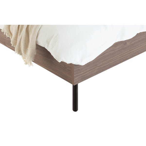 Tamsios natūralios spalvos dvigulė lova audiniu dengta/iš medžio drožlių plokštės iš riešutmedžio su lovos grotelėmis 140x200 cm Streiko – noo.ma-image-4
