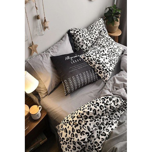 Balta ir pilka medvilninė dvigulė paklodė su paklode 200x220 cm - Mila Home-image-3