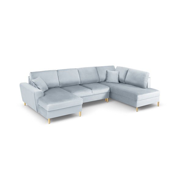 Šviesiai mėlynos spalvos iš velveto sulankstoma/su sandėliavimo vieta kampinė sofa (su dešiniuoju kampu/„U“ formos) Kyoto – Cosmopolitan Design-image-1