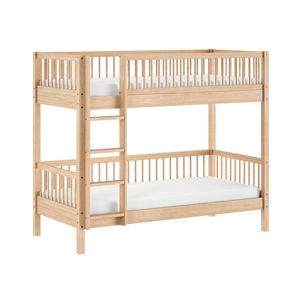 Natūralios spalvos dviauktė iš buko masyvo vaikiška lova su lovos grotelėmis 90x200 cm Forrest – Vipack