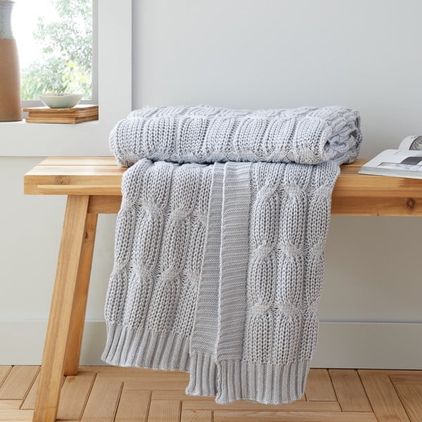 Pilka megzta antklodė ir pledas 130x170 cm Chunky Marl Knit – Catherine Lansfield