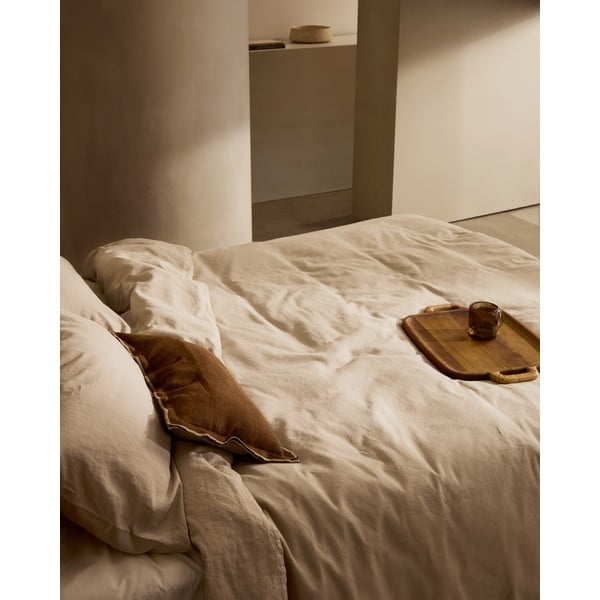 Pilkai smėlinės spalvos iš lino mišinio dvigulė/itin ilga patalynė 240x220 cm Simmel – Kave Home-image-3