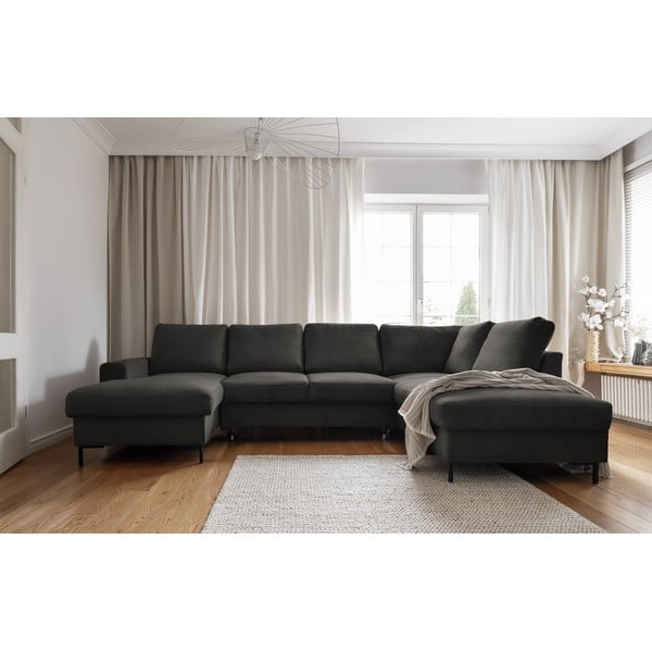 Iš kordinio velveto sulankstoma kampinė sofa tamsiai pilkos spalvos (su dešiniuoju kampu) Lofty Lilly – Miuform-image-1