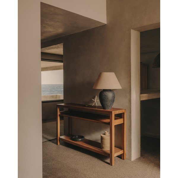 Iš tikmedžio masyvo konsolinis staliukas natūralios spalvos 35x140 cm Sashi – Kave Home-image-1
