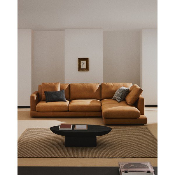 Rudos spalvos kampinė sofa iš odos (su dešiniuoju kampu/su gultu) Gala – Kave Home-image-1