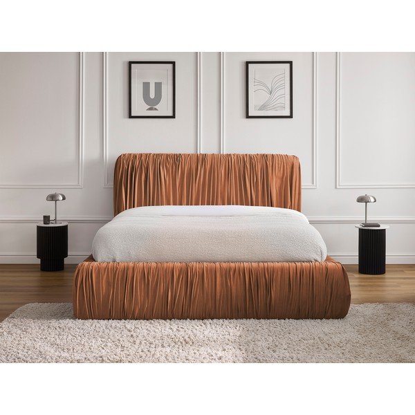 Dvigulė lova oranžinės spalvos audiniu dengta su sandėliavimo vieta su lovos grotelėmis 180x200 cm Blair – Bobochic Paris-image-1