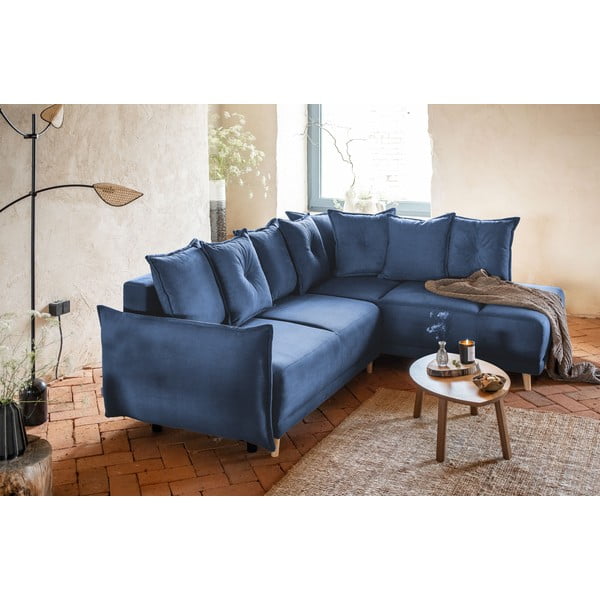 Sulankstoma kampinė sofa iš kordinio velveto tamsiai mėlynos spalvos (su dešiniuoju kampu) Lazy Lukka – Miuform-image-3