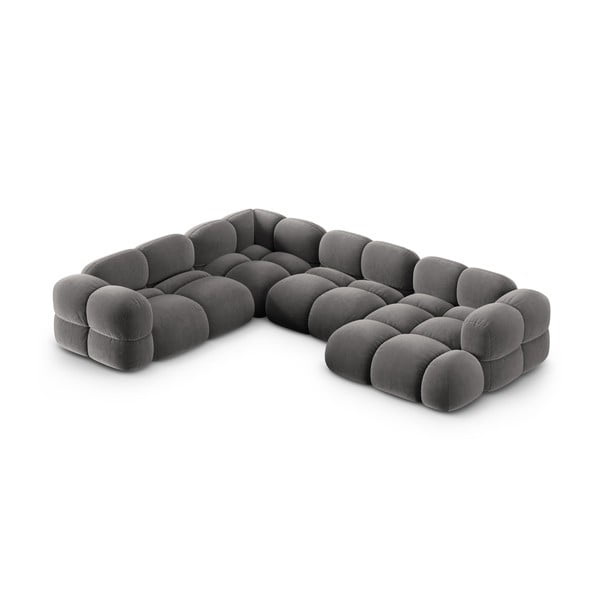 Pilkos spalvos iš velveto kampinė sofa (su kairiuoju kampu/„U“ formos) Loretto – Cosmopolitan Design