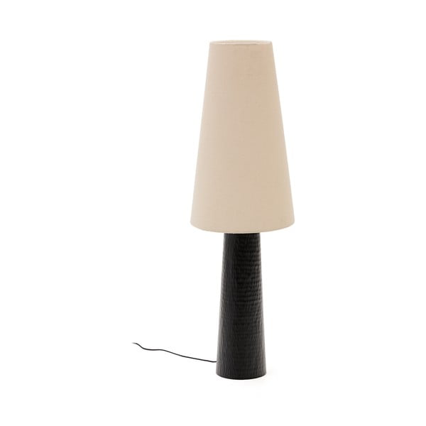 Pastatomas šviestuvas juodos spalvos/kreminės spalvos (aukštis 129 cm) su tekstiliniu gaubtu Senni – Kave Home