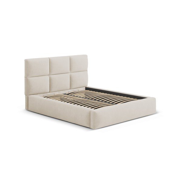 Smėlio spalvos dvigulė lova audiniu dengta su sandėliavimo vieta su lovos grotelėmis 200x200 cm Libera – Windsor & Co Sofas-image-4