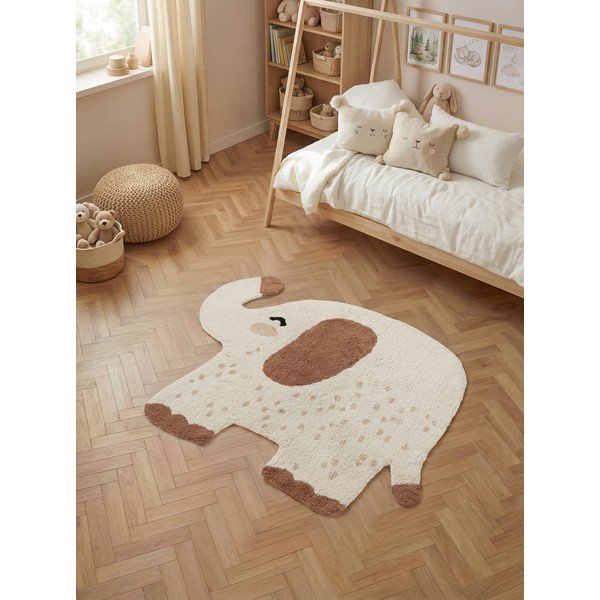 Skalbiamas/rankų darbo rudos spalvos/kreminės spalvos iš medvilnės vaikiškas kilimas 95x120 cm Snuggle Emmi – Hanse Home-image-1