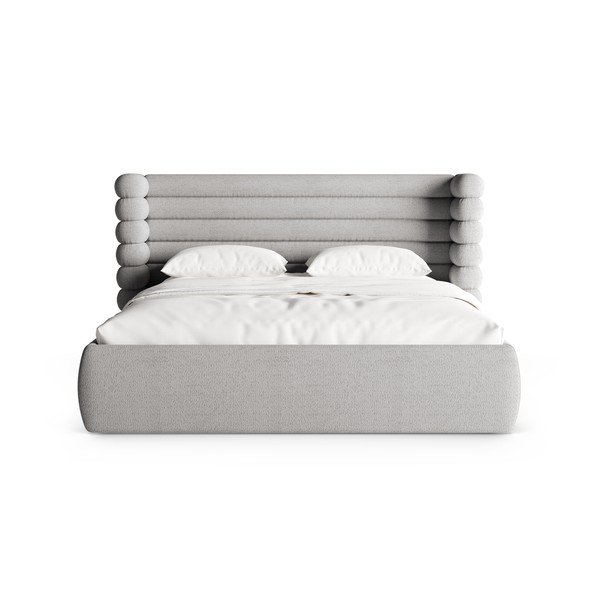 Pilkos spalvos dvigulė lova audiniu dengta su sandėliavimo vieta su lovos grotelėmis 200x200 cm Mount – Micadoni -image-4