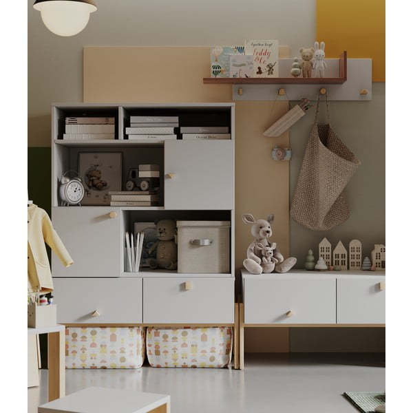 Šviesiai pilka / natūrali sieninė vaikiška kabykla Cube - Pinio-image-3
