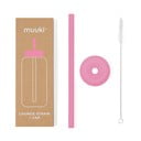 Iš silikono šiaudelis su valymo įrankiu/su dangteliu Flamingo Pink – Muuki