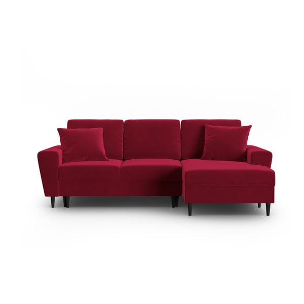 Raudonos spalvos iš velveto sulankstoma/su sandėliavimo vieta kampinė sofa (su dešiniuoju kampu/su gultu) Kyoto – Cosmopolitan Design