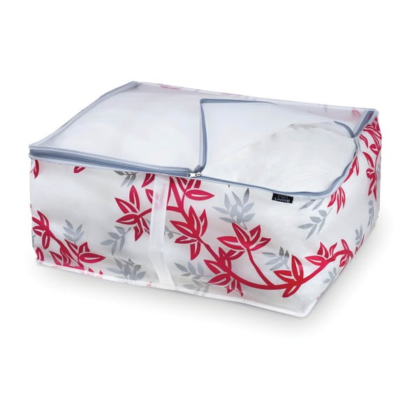 Raudonos ir baltos spalvos antklodžių laikymo dėžė Domopak Living, 55 cm ilgio