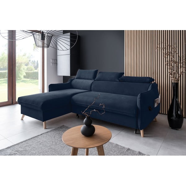 Sulankstoma kampinė sofa iš velveto tamsiai mėlynos spalvos (su kairiuoju kampu) Sweet Harmony – Miuform-image-3