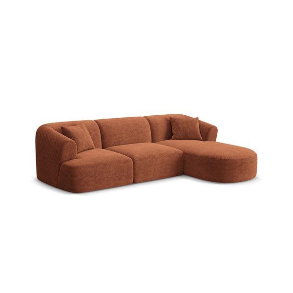 Terakotos spalvos kampinė sofa iš kordinio velveto (su dešiniuoju kampu/su gultu) Campi – Cosmopolitan Design-image-1